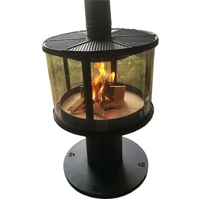 Europees Koudgewalst Staal Opgeschort Open haard Houten Brandend Fornuis met Ringvormig Glas