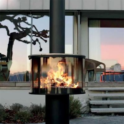 Europees Koudgewalst Staal Opgeschort Open haard Houten Brandend Fornuis met Ringvormig Glas